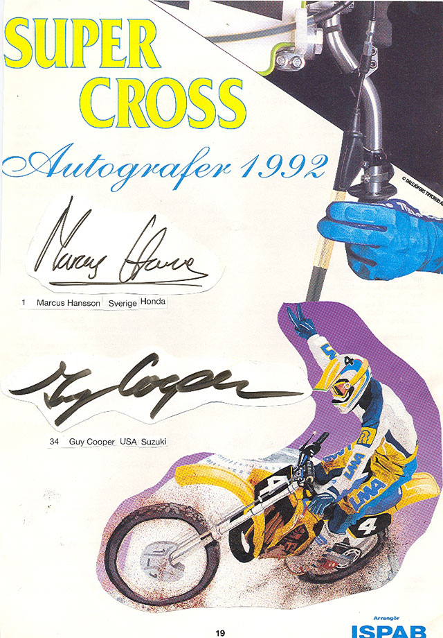 Autografer från supercross i Globen -92